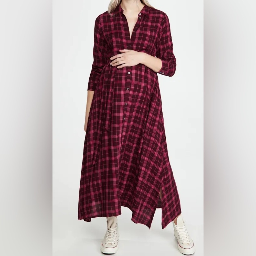 HATCH Alyssa Plaid Maxi Dress NWT 0 XS Button Down Long Sleeve